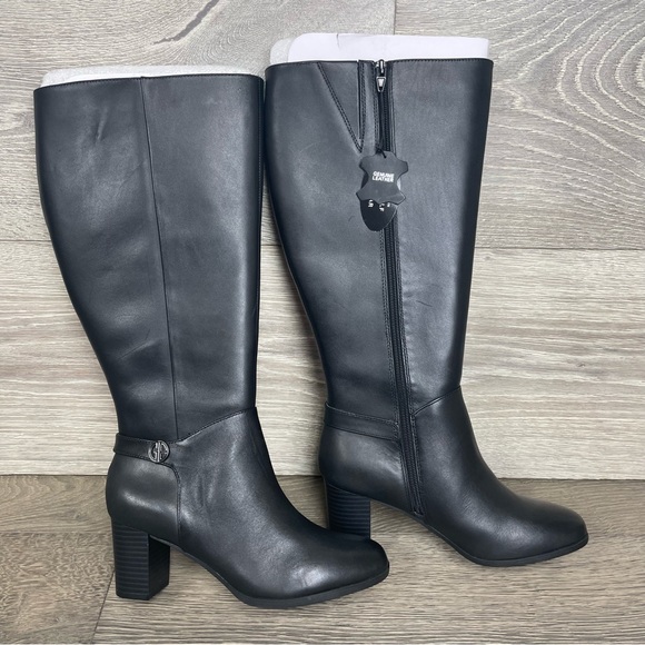 Giani Bernini Adonnys Leather Zipper Memory-Foam Wide-Calf  Black Riding Boots - Picture 6 of 15